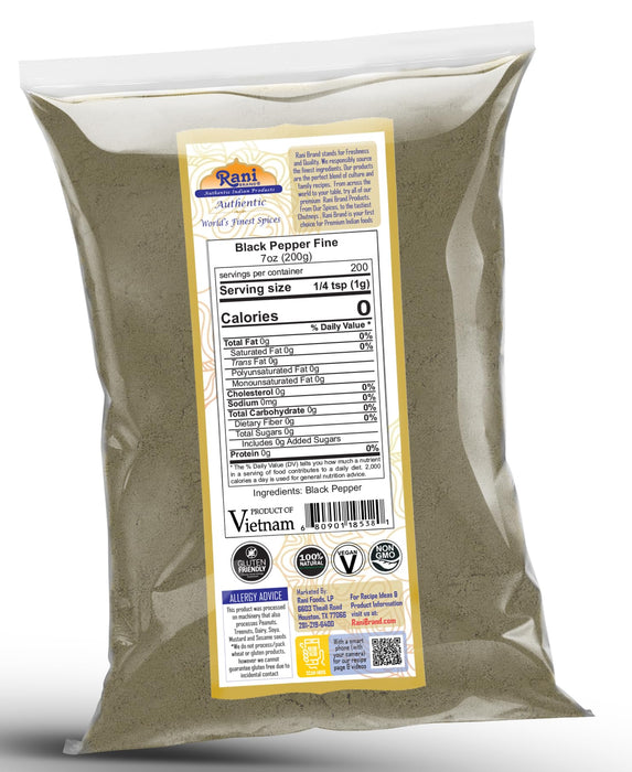 Rani Black Pepper Fine Powder 80 Mesh, 7oz (200g) ~ Gluten Friendly | Non-GMO | Kosher | Natural