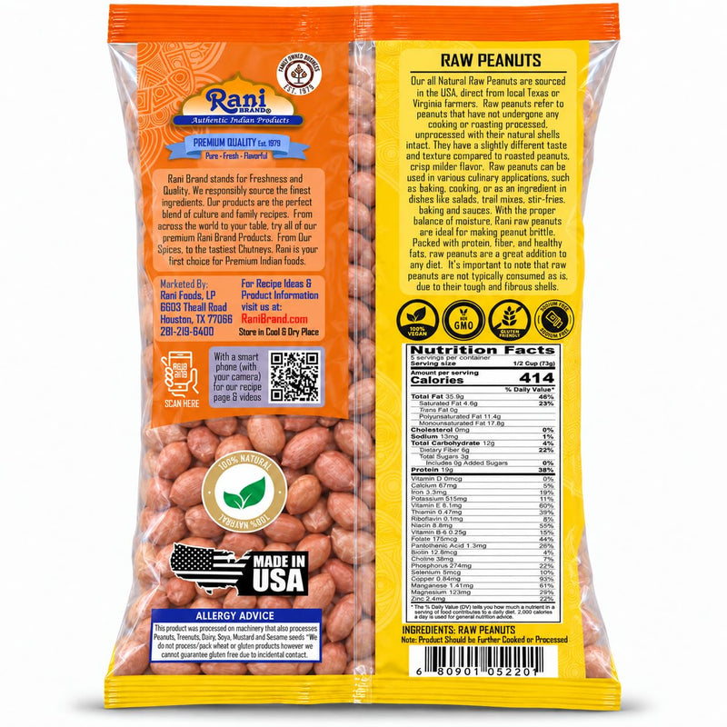 Rani Peanuts, Raw Whole With Skin (uncooked, unsalted) 14oz (400g) ~ All Natural | Vegan | Gluten Friendly | Kosher | Fresh Product of USA ~ Spanish Grade Groundnut / Red-skin