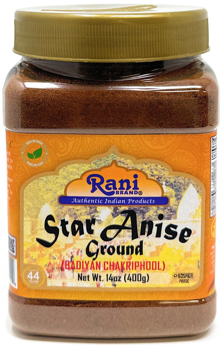 Rani Star Anise Powder (Badian Khatai) Ground Spice 14oz (400g) PET Jar ~ All Natural | Gluten Friendly | NON-GMO | Kosher | Vegan | Indian Origin