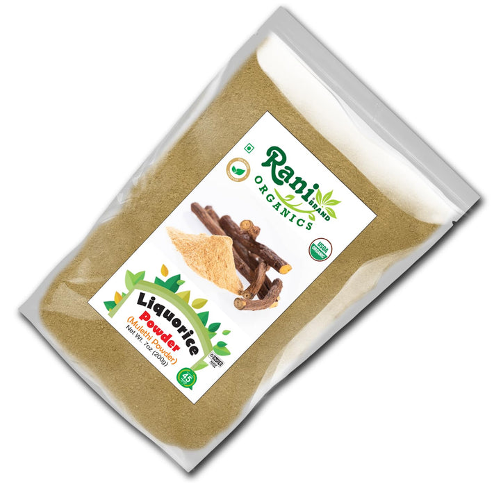 Rani Organic Liquorice Powder (Mulethi Powder) 7oz (200g) ~ All Natural | No Color | Gluten Friendly | Vegan | Non-GMO | Kosher | No Salt or fillers | Indian Origin | USDA Organic Certified