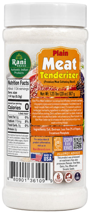 Rani Plain Meat Tenderizer (Premium Meat Softening Blend) 1.25lbs (20oz) 567g PET Jar ~ Gluten Free | NON-GMO | Kosher | Vegan | Product of USA