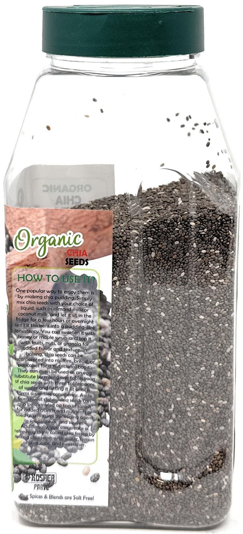 Rani Organic Chia Seeds 16oz (1lb) 454g PET Jar ~ All Natural | Vegan | Gluten Friendly | Non-GMO | Kosher | Indian Origin | USDA Certified Organic