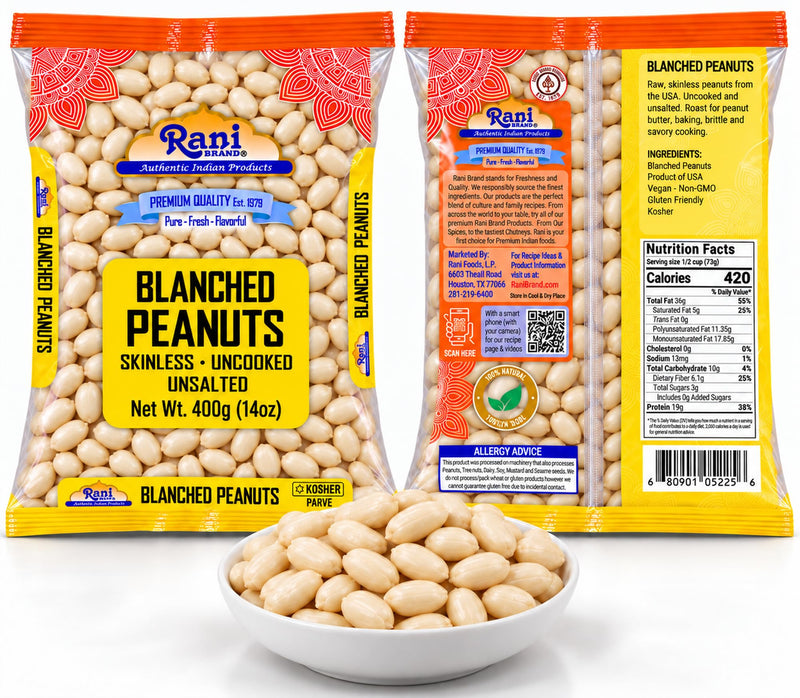 Rani Peanuts Skinless (Blanched, Uncooked) 14oz (400g) ~ All Natural | Vegan | Gluten Friendly | Kosher | Fresh Product of USA ~ Spanish Grade Groundnuts