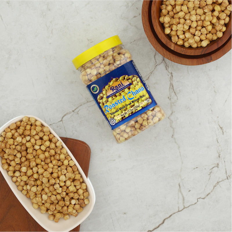 Rani Roasted Chana Skinless (Chickpeas) Plain Flavor (No Skin) 12.3oz (350g) PET Jar ~ All Natural | Vegan | No Preservatives | Gluten Friendly | Indian Origin | Great Snack, Ready to Eat