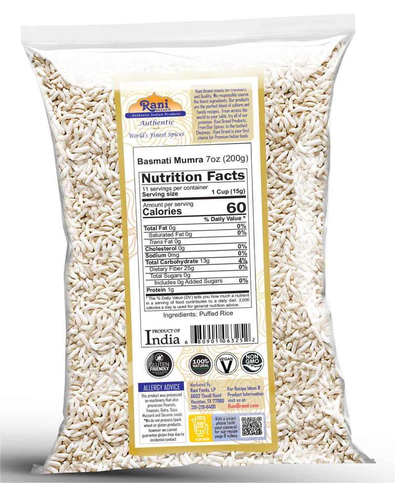 Rani Basmati Mamra (Puffed Rice) 7oz (200g) ~ All Natural, Indian Origin | No Color | Gluten Friendly | Vegan | NON-GMO | Kosher | No Salt or fillers