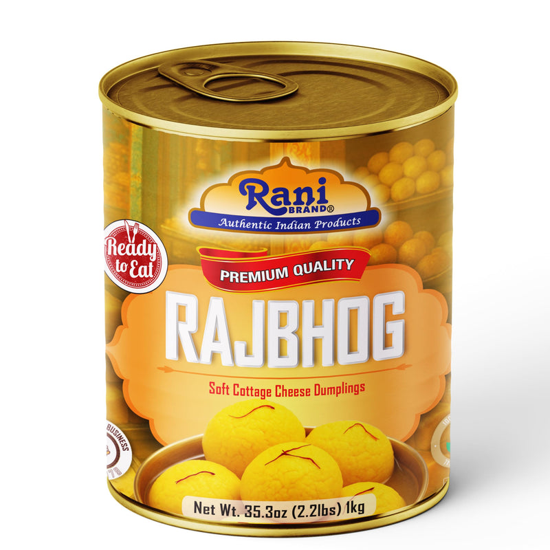 Rani Rajbhog (Soft Cottage Cheese Dumplings) 35.3oz (2.2lbs) 1kg, Pack of 6, Approximately 14 pieces, Easy Open Lid ~ Ready to eat | All Natural | Gluten Free | Non-GMO | Kosher | Indian Origin