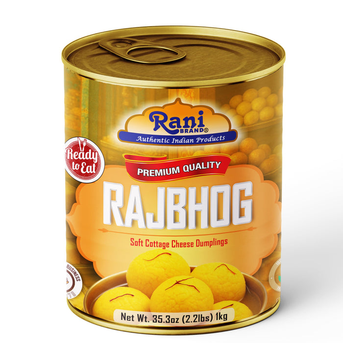 Rani Rajbhog (Soft Cottage Cheese Dumplings) 35.3oz (2.2lbs) 1kg, Pack of 6, Approximately 14 pieces, Easy Open Lid ~ Ready to eat | All Natural | Gluten Free | Non-GMO | Kosher | Indian Origin