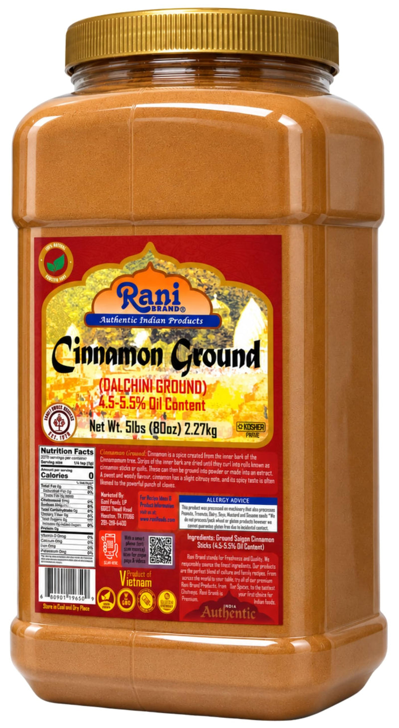 Rani Cinnamon Powder (Ground) Spice 80oz (5lbs) 2.27kg Bulk PET Jar ~ All Natural | Salt-Free | Vegan | No Colors | Gluten Friendly | NON-GMO | Kosher