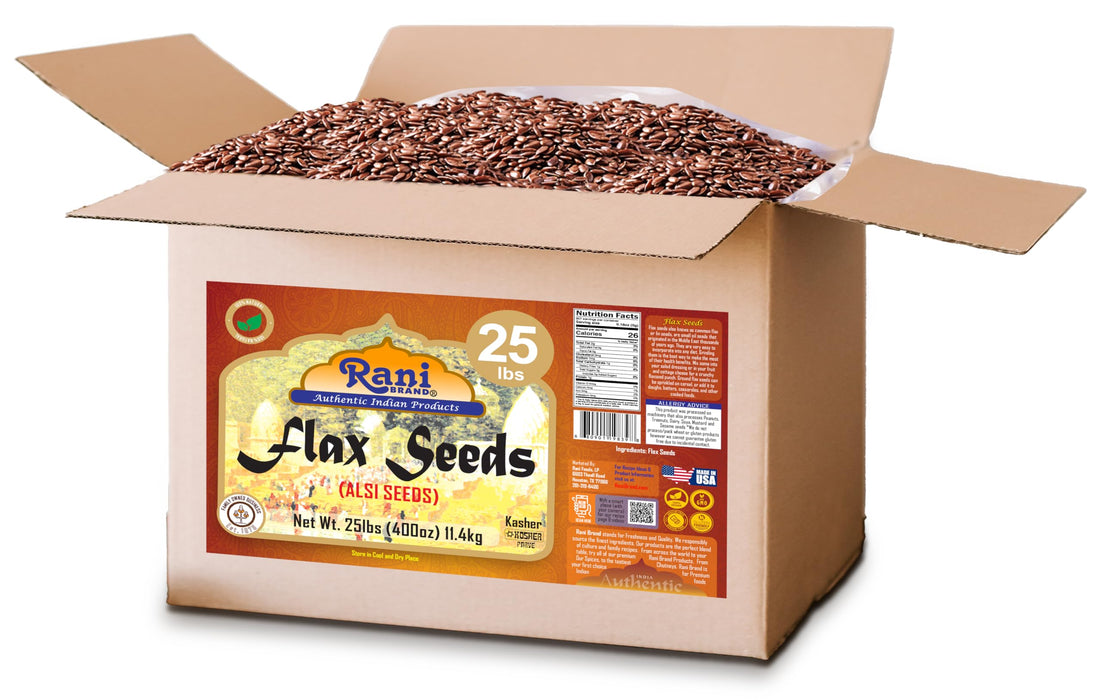 Rani Flax Seeds Whole Raw (Alsi, Linum usitatissimum) 400oz (25lbs) 11.36kg Bulk Box ~ All Natural | Gluten Friendly | Non-GMO | Kosher | Vegan | Indian Origin