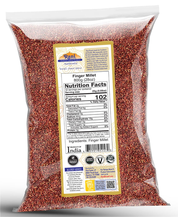 Rani Ragi Finger Millet (Eleusine Coracana) Whole Ancient Grain Seeds 28oz (800g) ~ All Natural | Gluten Friendly | NON-GMO | Kosher | Vegan | Indian Origin