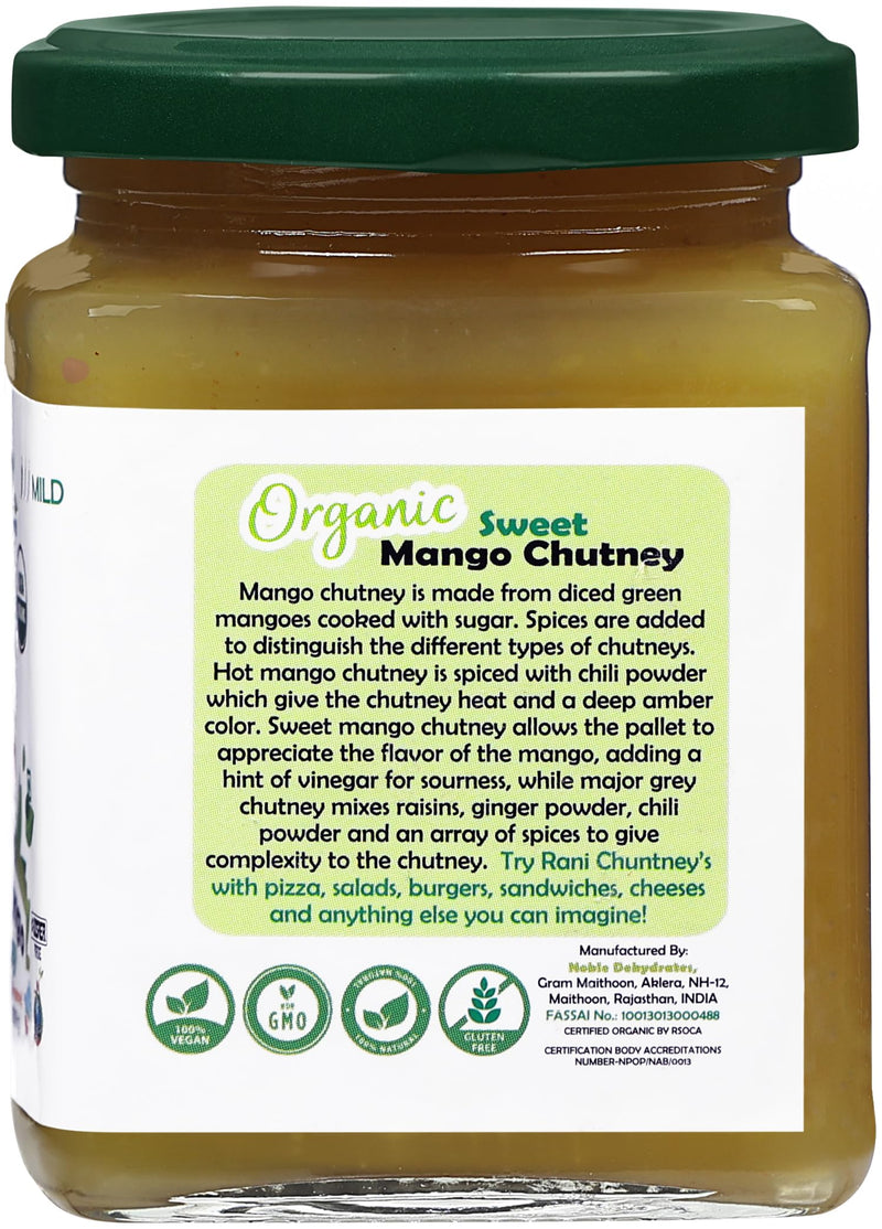Rani Organic Sweet Mango Chutney (Indian Preserve) 10.5oz (300g) Glass Jar, Ready to eat ~ All Natural | Vegan | Gluten Free | No Colors | NON-GMO | Kosher | Indian Origin | USDA Certified Organic