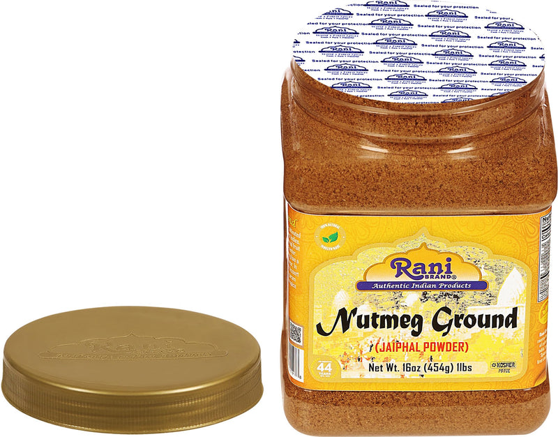Rani Nutmeg (Jaiphul) Ground Powder Spice 16oz (1lb) 454g PET Jar ~ Perfect for Baking, Cooking, Smothies, Lattes & Dessert, All Natural | Vegan | Gluten Friendly | NON-GMO | Kosher | Indian Origin