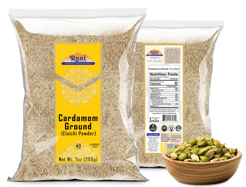 Rani Cardamom (Elachi) Ground, Powder Indian Spice 7oz (200g) ~ All Natural | No Color added | Gluten Friendly | Vegan | NON-GMO | Kosher | No Salt or fillers