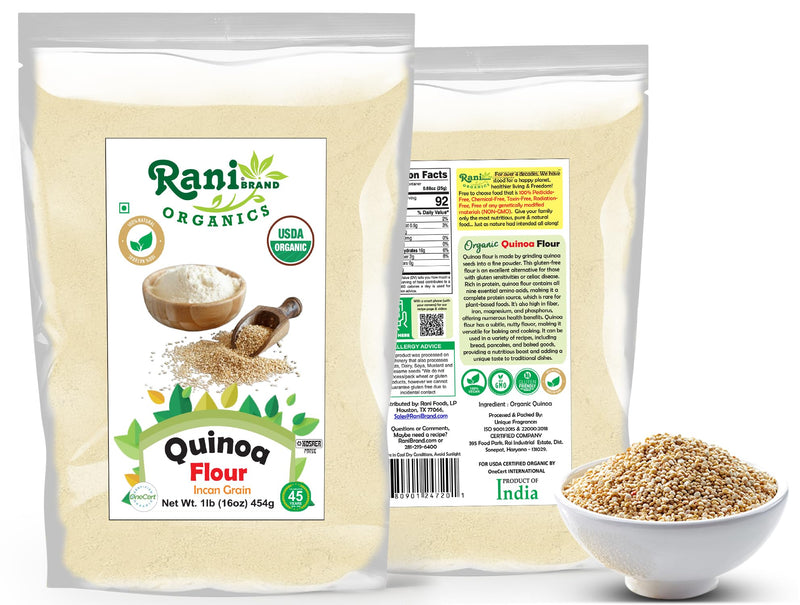 Rani Organic Quinoa Flour (Incan Grain) 16oz (1lb) 454g ~ All Natural | Vegan | Gluten Friendly | NON-GMO | Kosher | Indian Origin | USDA Certified Organic