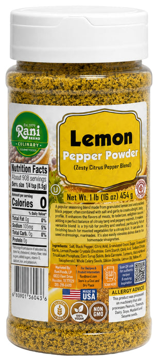 Rani Lemon Pepper Powder (Zesty Citrus Pepper Blend) 16oz (1lb) 454g PET Jar ~ Gluten Free | NON-GMO | Kosher | Vegan | Product of USA