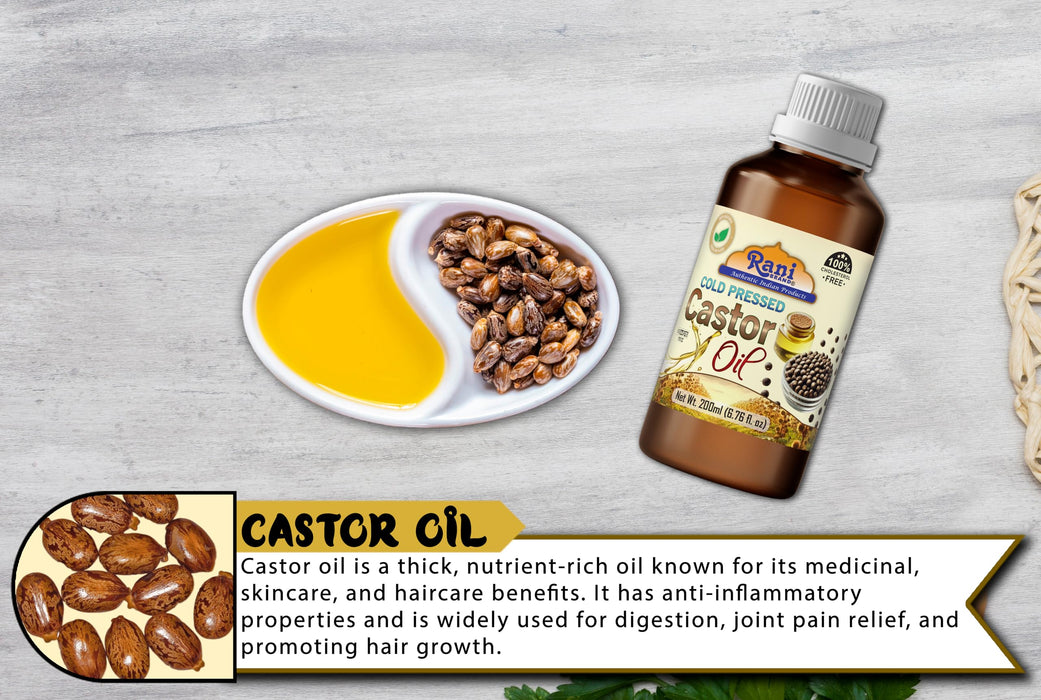 Rani Castor Oil 6.76 Ounce (200ml) Cold Pressed | 100% Natural | NON-GMO | Kosher | Vegan | Gluten Free | Indian Origin