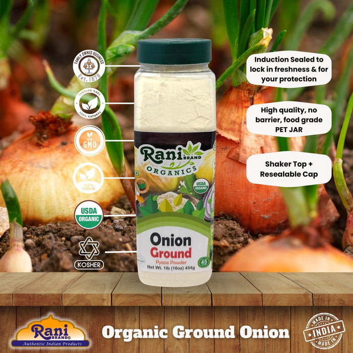 Rani Organic Ground Onion (Pyaaz Powder) 16oz (1lb) 454g PET Jar ~ All Natural | Gluten Friendly | Vegan | NON-GMO | Kosher | No Salt or fillers | Indian Origin | USDA Certified Organic