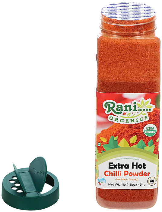 Rani Organic Extra Hot Chilli Powder (Hot Mirchi Ground) 16oz (1lb) 454g PET Jar ~ All Natural | Vegan | Gluten Friendly | NON-GMO | Indian Origin | USDA Certified Organic