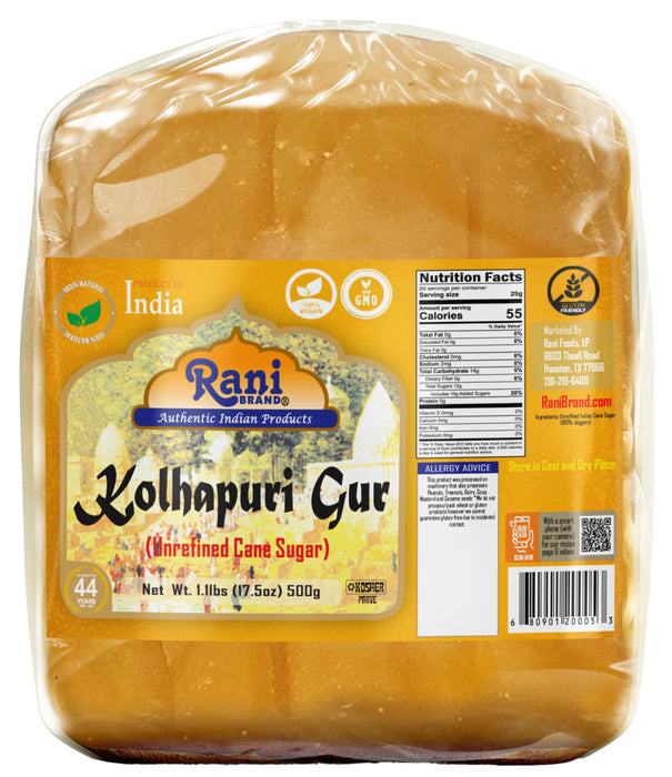 Rani Kolhapuri Gur (Jaggery) 500g (17.5oz) ~ Unrefined Cane Sugar, No Color added, Gluten Friendly | Vegan | NON-GMO | Kosher | No Salt or fillers