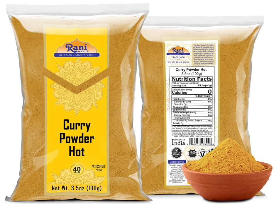 Rani Curry Powder Hot Natural 11-Spice Blend 100g (3.5oz) ~ Salt Free | Vegan | Gluten Friendly | NON-GMO | Kosher