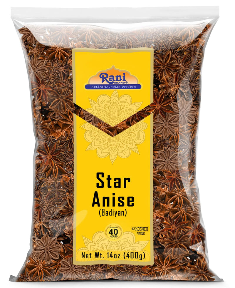 Rani Star Anise Seeds, Whole Pods (Badian Khatai) Spice 14oz (400g) ~ All Natural | Gluten Friendly | Kosher | Vegan | Whole Chinese Anise Star Sun Dried Spice, Anis Estrella / Illicium Verum, Widely Used for Baking, Drinks, Cooking, and Tea