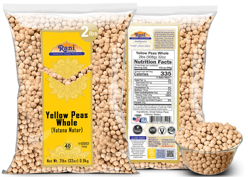 Rani Yellow Peas Whole, Dried (Vatana, Matar) 32oz (2lbs) 907g ~ All Natural | Vegan | Gluten Friendly | Kosher | Product of USA