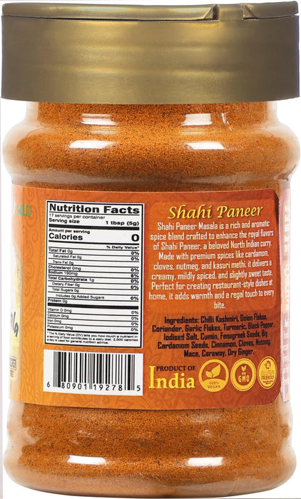 Rani Shahi Paneer Masala (16-Special Spice Blend for Royal Paneer Curry) 3oz (85g) PET Jar ~ Shaker Top For Your Paneer Curry | All Natural | Vegan | Gluten Friendly | NON-GMO | Indian Origin