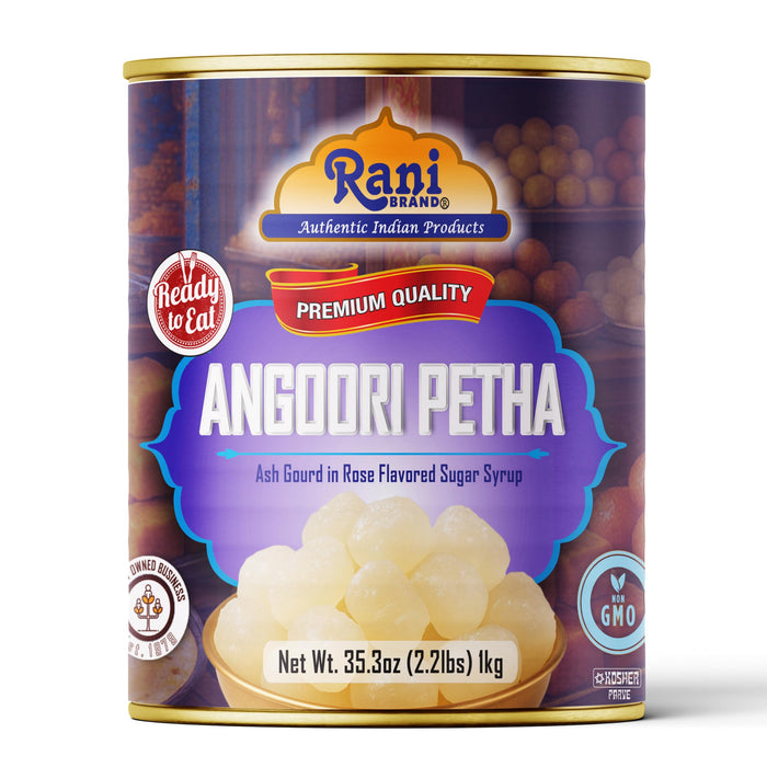 Rani Angoori Petha (Ash Gourd In Rose Flavored Sugar Syrup) 35.3oz (2.2lbs) 1kg, Pack of 2, Approximately 14 pieces, Easy Open Lid ~ Ready to eat | Gluten Free | Non-GMO | Kosher | Indian Origin