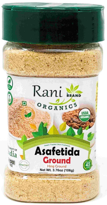 Rani Organic Asafetida (Hing) Ground 3.75oz (106g) PET Jar ~ All Natural | Salt Free | Vegan | Non-GMO | Kosher | Asafoetida Indian Spice | Best for Onion Garlic Substitute | USDA Certified Organic