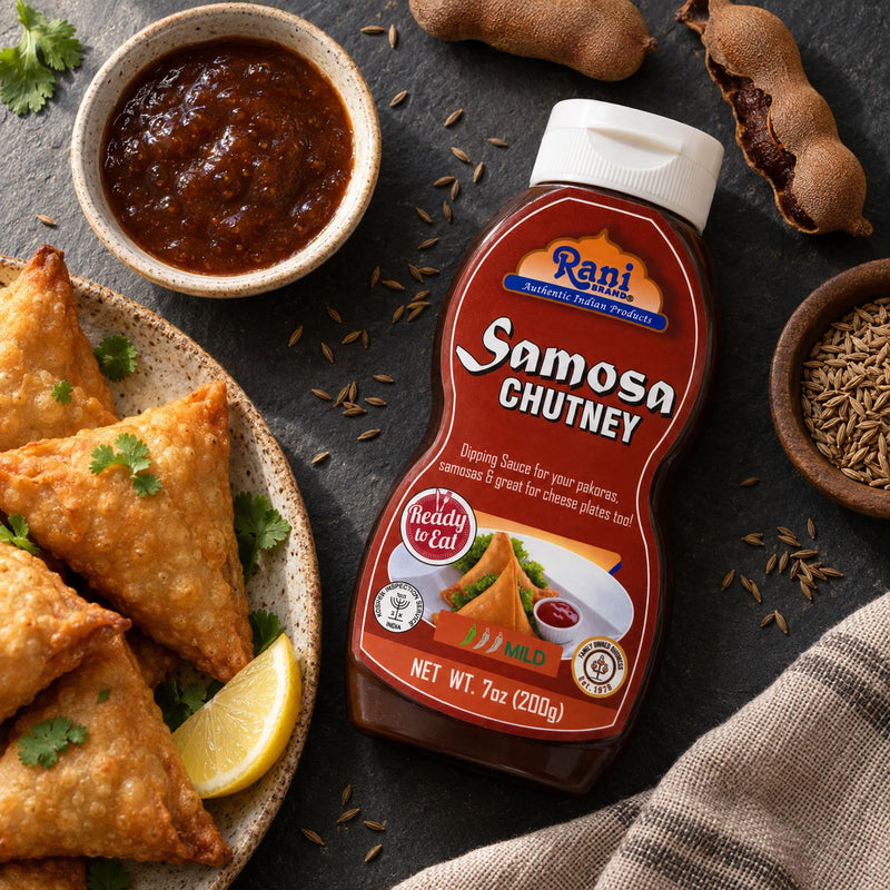 Rani Samosa Chutney (Sweet, Sour & Spicy Dipping Sauce) 7oz (200g) Glass Jar, Ready to eat, Vegan ~ Gluten Free | NON-GMO | Kosher | No Colors | Indian Origin