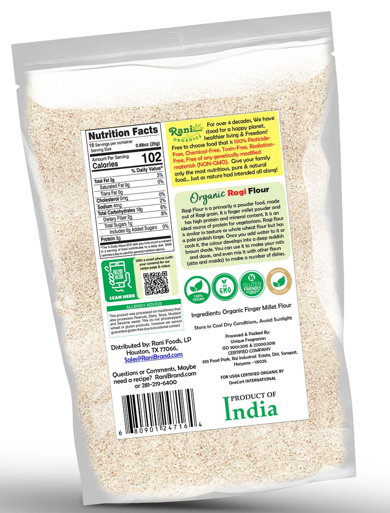 Rani Organic Ragi (Finger Millet) Flour 16oz (1lb) 454g ~ All Natural | Vegan | Gluten Friendly | NON-GMO | Indian Origin | USDA Certified Organic