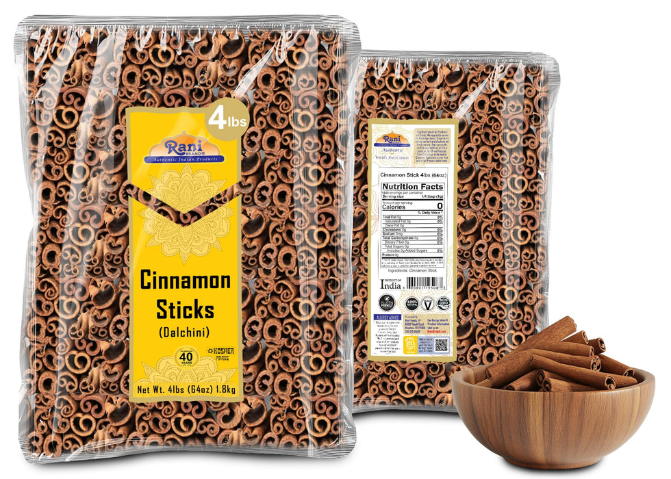 Rani Cinnamon Sticks 64oz (4lbs) 1.81kg ~ 350-400 Sticks 3 Inches in Length Cassia Round ~ All Natural | Vegan | No Color | Gluten Friendly | NON-GMO | Kosher