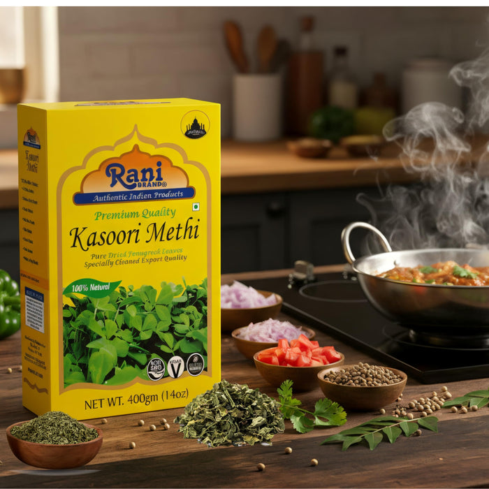 Rani Fenugreek Leaves Dried, All Natural (Kasoori Methi) 400g (14oz) ~ Gluten Friendly | NON-GMO ~ Vegan