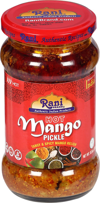 Rani Mango Pickle Hot (Achar, Spicy Indian Relish) 10.5oz ~ Glass Jar, All Natural | Vegan | Gluten Free | NON-GMO | No Colors | Indian Origin