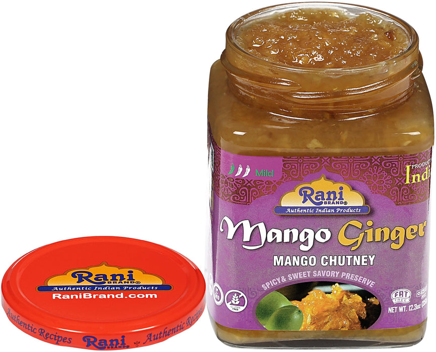 Rani Mango & Ginger Chutney (Indian Preserve) 10.5oz (300g) Glass Jar, Ready to eat, Vegan ~ Gluten Free Ingredients, All Natural, NON-GMO