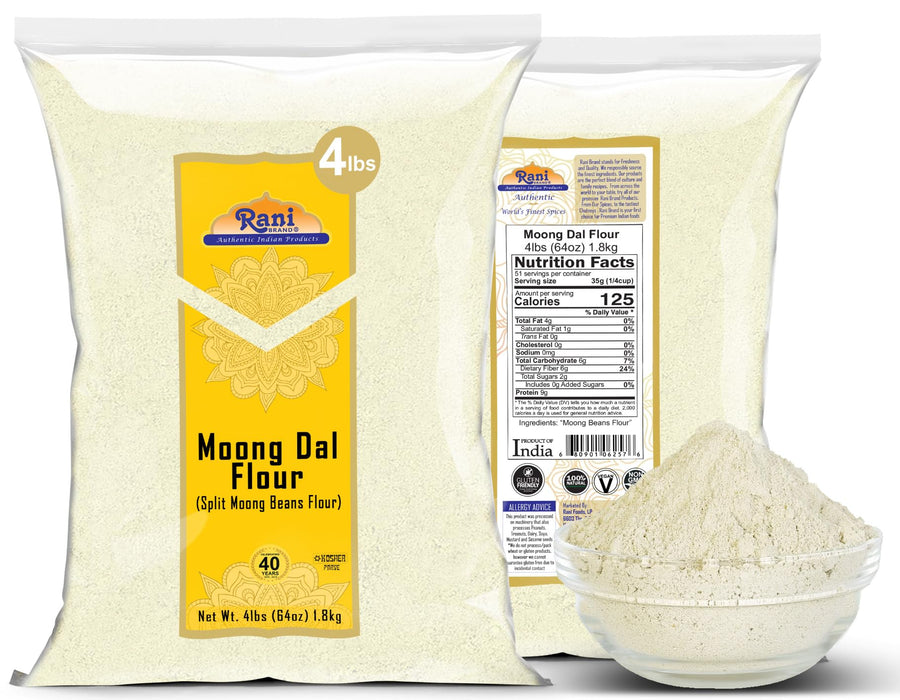 Rani Moong Flour (Mung Bean Flour, Green Gram Flour) 64oz (4lbs) 1.81kg Bulk ~ All Natural | Vegan | Gluten Friendly | NON-GMO | Kosher | Indian Origin