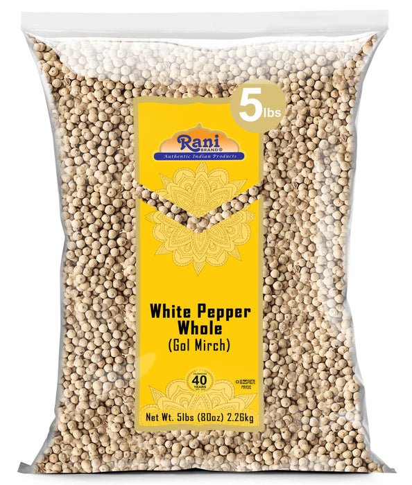 Rani White Pepper (Gol Mirch), Whole Spice 80oz (5lbs) 2.27kg Bulk ~ All Natural | Vegan | Gluten Friendly| NON-GMO | Indian Origin