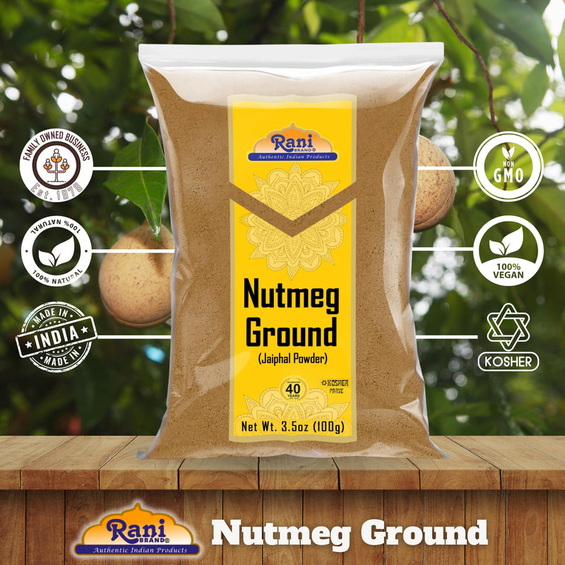 Rani Nutmeg (Jaiphul) Ground Powder Spice 3.5oz (100g) ~ Perfect for Baking, Cooking, Smothies, Lattes & Dessert, All Natural | Vegan | Gluten Friendly | NON-GMO | Kosher | Indian Origin