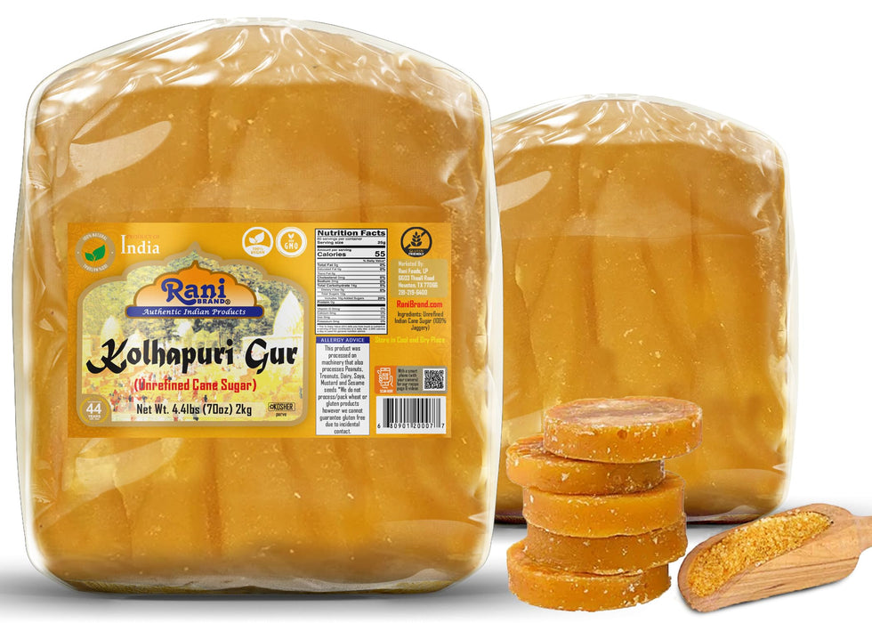 Rani Kolhapuri Gur (Jaggery) 2kg (4.4lbs) ~ Unrefined Cane Sugar, No Color added, Gluten Friendly | Vegan | NON-GMO | Kosher | No Salt or fillers