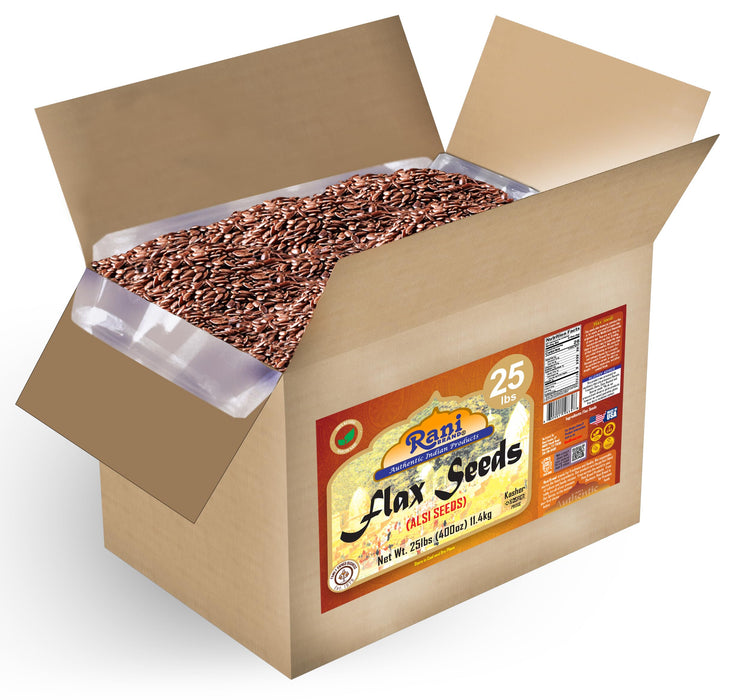 Rani Flax Seeds Whole Raw (Alsi, Linum usitatissimum) 400oz (25lbs) 11.36kg Bulk Box ~ All Natural | Gluten Friendly | Non-GMO | Kosher | Vegan | Indian Origin