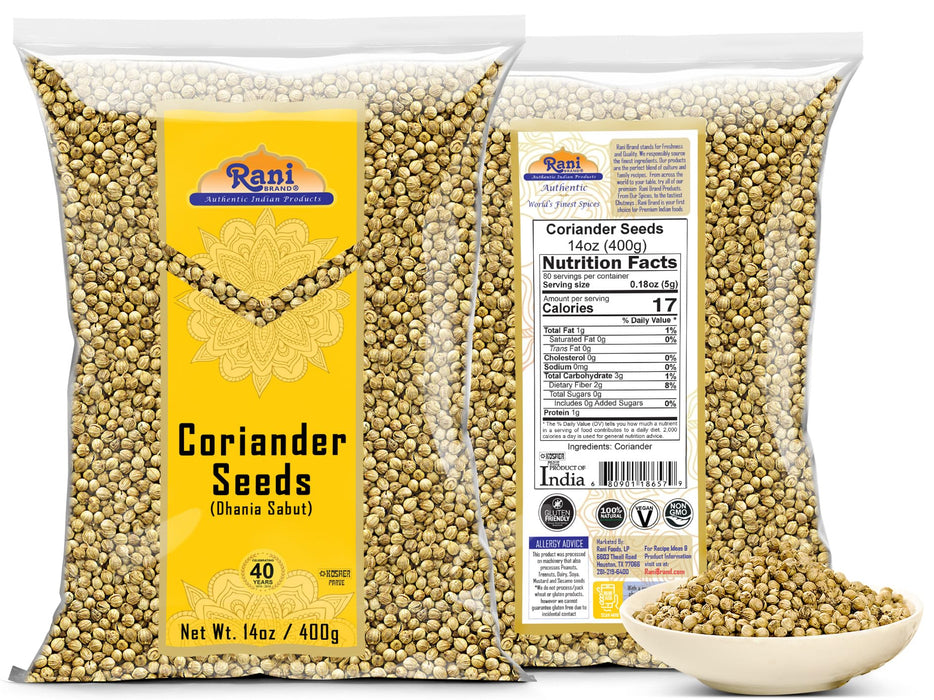 Rani Coriander (Dhania) Seeds Whole, Indian Spice 14oz (400g) ~ All Natural ~ Gluten Friendly | NON-GMO | Kosher | Vegan | Indian Origin