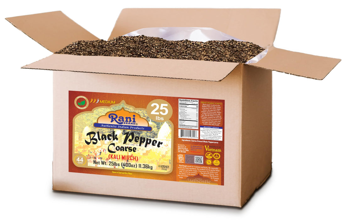 Rani Black Pepper Coarse Ground 28 Mesh (Table Grind), 400oz (25lbs) 11.36kg Bulk Box ~ All Natural | Vegan | Gluten Friendly | NON-GMO | Kosher