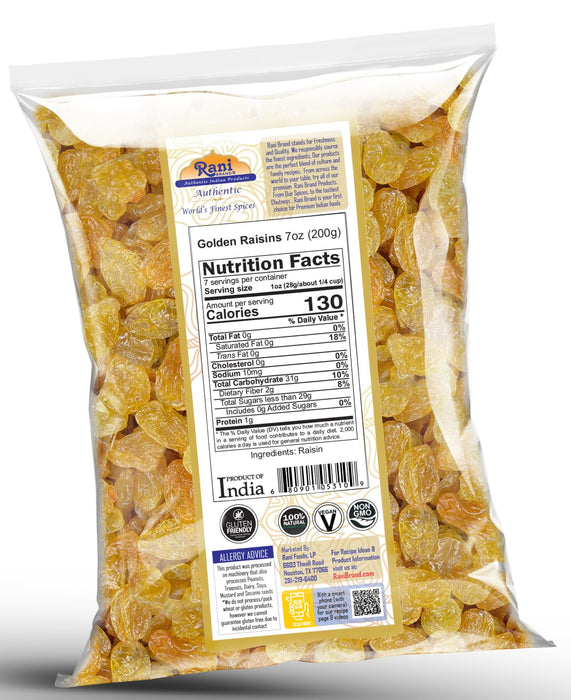 Rani Golden Raisins 7oz (200g) ~ All Natural | Gluten Friendly | NON-GMO | Kosher | Vegan | Indian Origin