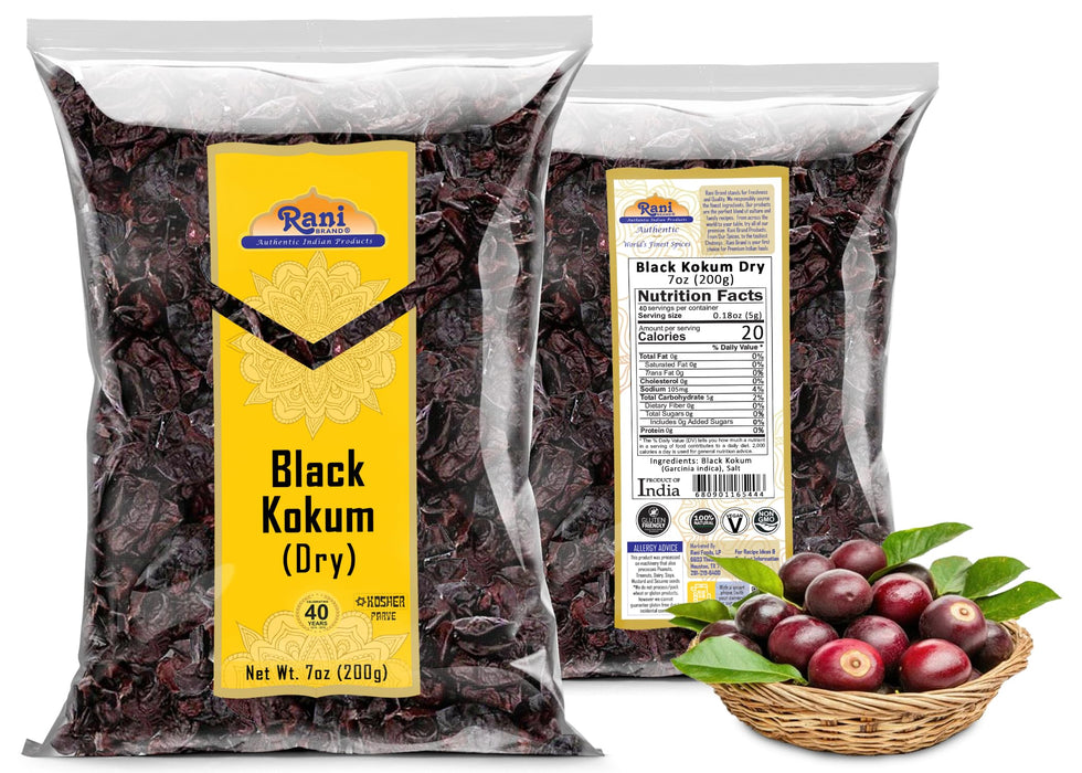 Rani Black Kokum (Dry) Garcinia Indica 7oz (200g) ~ All Natural | Gluten Friendly | Vegan | NON-GMO | Kosher | No Salt or fillers | Indian Origin