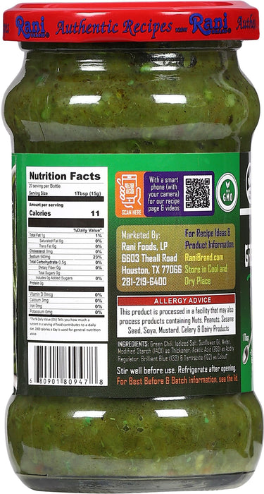 Rani Green Chilli Cooking Paste 10.58oz (300g) Glass Jar ~ Vegan | Gluten Free | NON-GMO | No Colors | Indian Origin