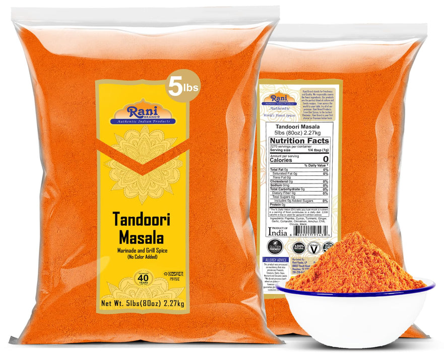 Rani Tandoori Masala (Natural, No Colors Added) Indian 11-Spice Blend 80oz (5lbs) 2.27kg Bulk ~ Salt Free | Vegan | Gluten Friendly | NON-GMO | Kosher | Indian Origin
