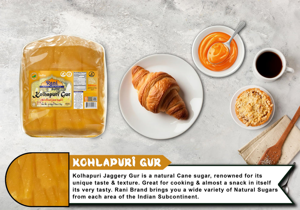 Rani Kolhapuri Gur (Jaggery) 2kg (4.4lbs) ~ Unrefined Cane Sugar, No Color added, Gluten Friendly | Vegan | NON-GMO | Kosher | No Salt or fillers