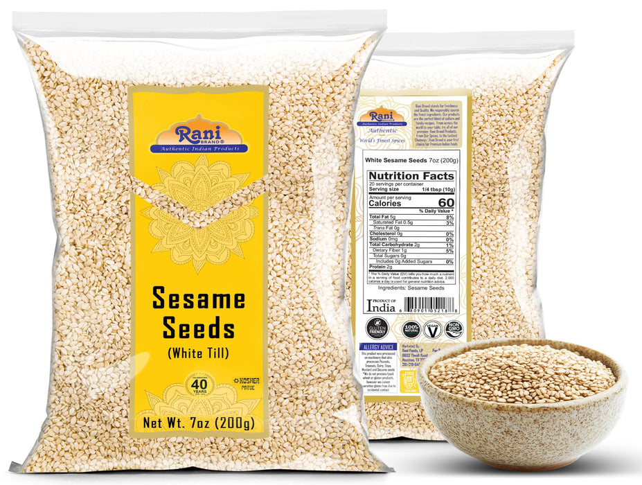 Rani Sesame Seeds Whole White, Hulled (Till) 7oz (200gm) ~ All Natural | Gluten Friendly | NON-GMO | Kosher | Vegan | Indian Origin