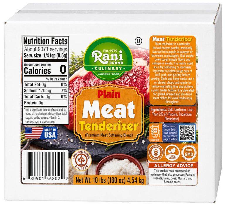 Rani Plain Meat Tenderizer (Premium Meat Softening Blend) 160oz (10lbs) 4.54kg Bulk Box ~ Gluten Free | NON-GMO | Kosher | Vegan | Product of USA