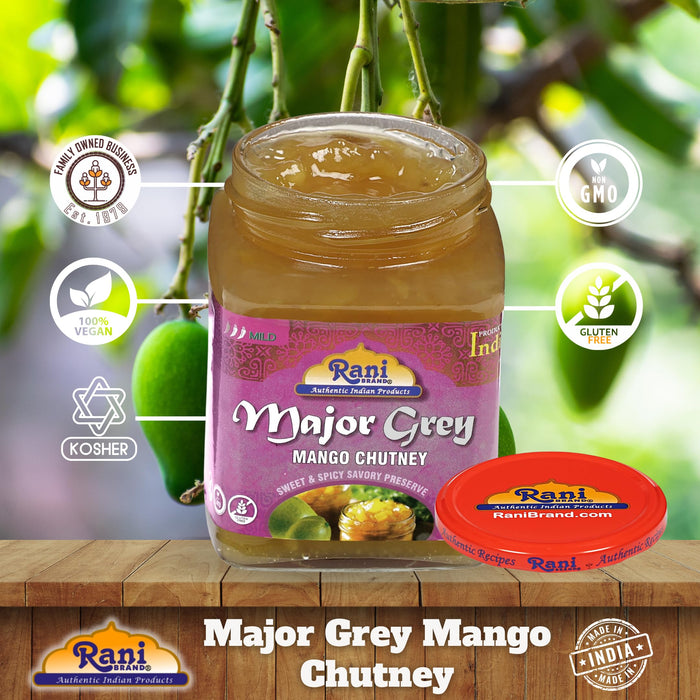 Rani Major Grey Mango Chutney (Indian Preserve) 12.3oz (350g) Glass Jar, Ready to eat, Vegan, Pack of 5+1 FREE ~ Gluten Free, All Natural, NON-GMO, Kosher